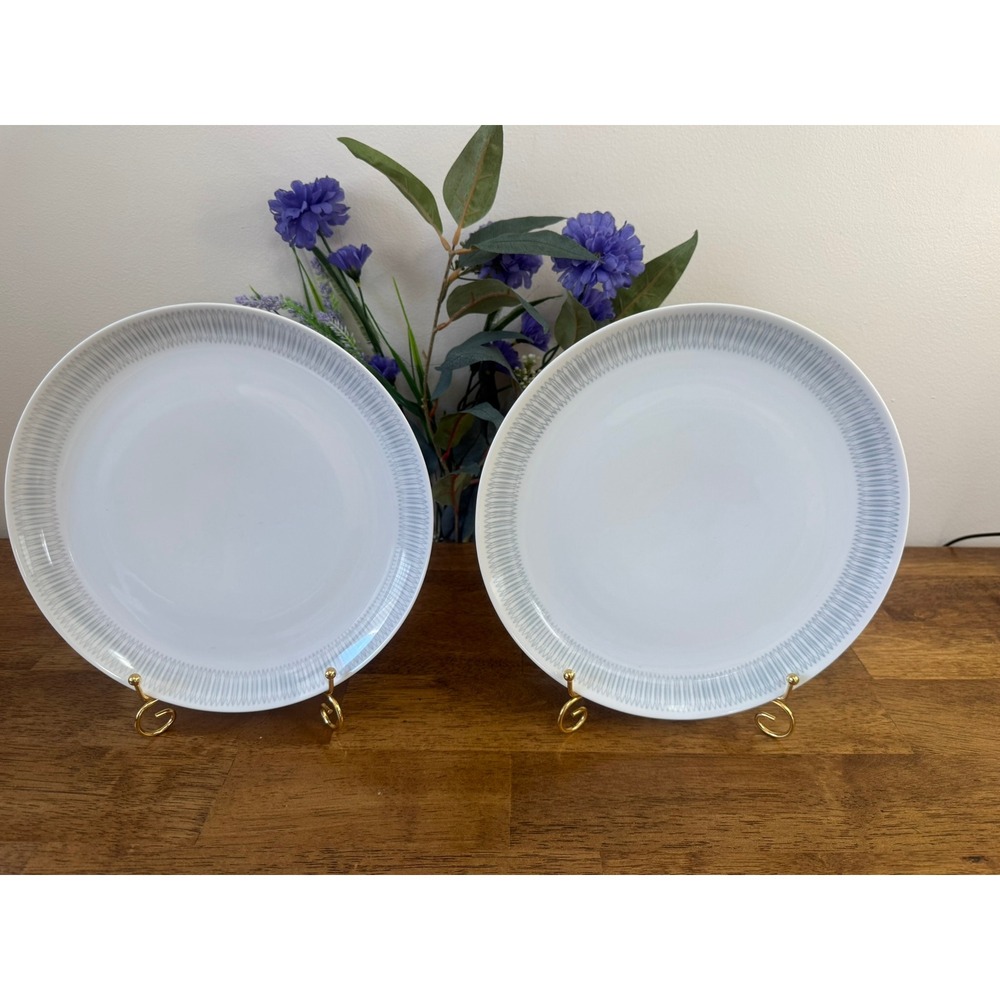 Upsala Ekeby Karlskrona Sweden Dinner Plates Pair Scandinavian Modern Grey